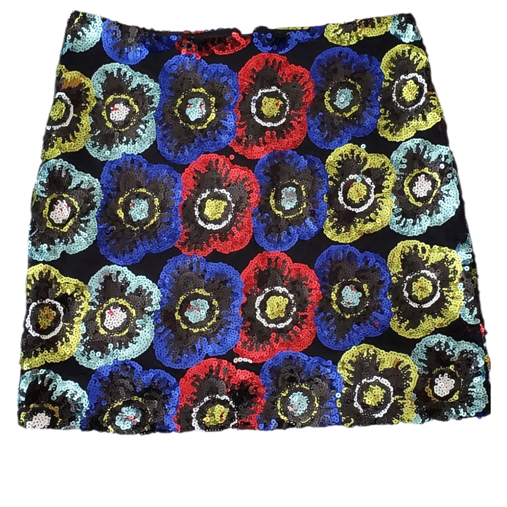 Vibrant Floral Sequin Mini Skirt - Multicolor